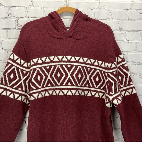 Goodfellow Knit Hooded Sweater Men's Size XL Burgundy/White Pullover Soft Preppy - Picture 7 of 10